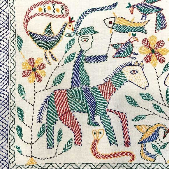 KANTHA Stitch Embroidered Wall Art from Bangladesh - Picture 3 of 9